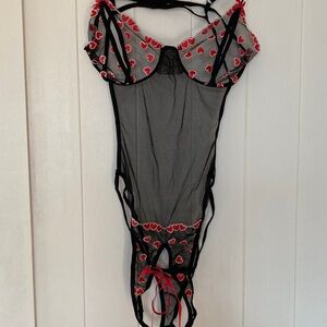 Frederick's of Hollywood Black and Red Heart Mesh Chemise